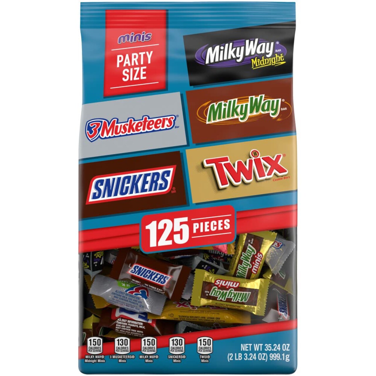 SNICKERS, TWIX, MILKY WAY & 3 MUSKETEERS Minis Size Variety Pack Milk & Dark Chocolate Candy Bars 35.24 oz (Case of 6)